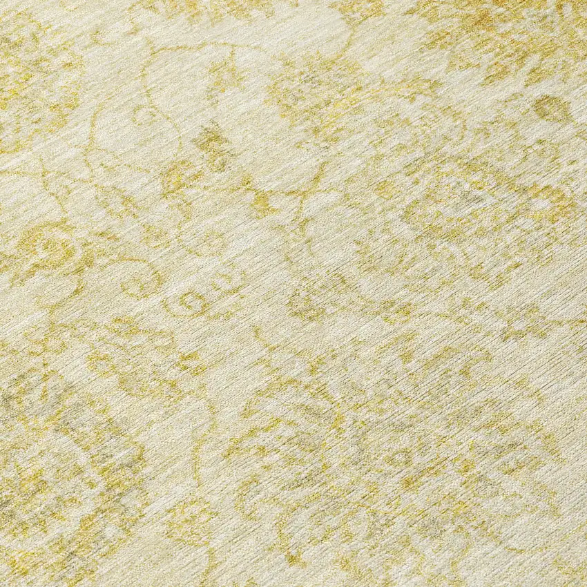 Gold And Beige Damask Washable Indoor Outdoor Area Rug Photo 8
