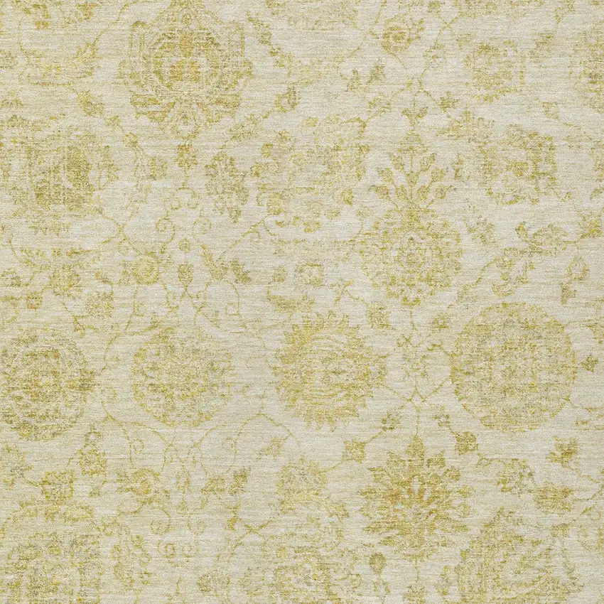 Gold And Beige Damask Washable Indoor Outdoor Area Rug Photo 6