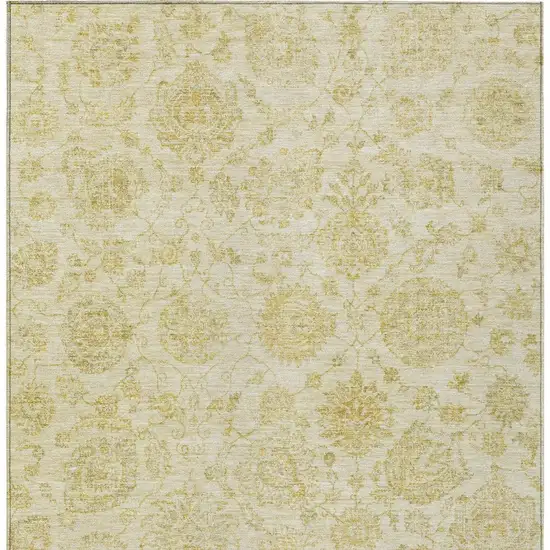 Gold And Beige Damask Washable Indoor Outdoor Area Rug Photo 4