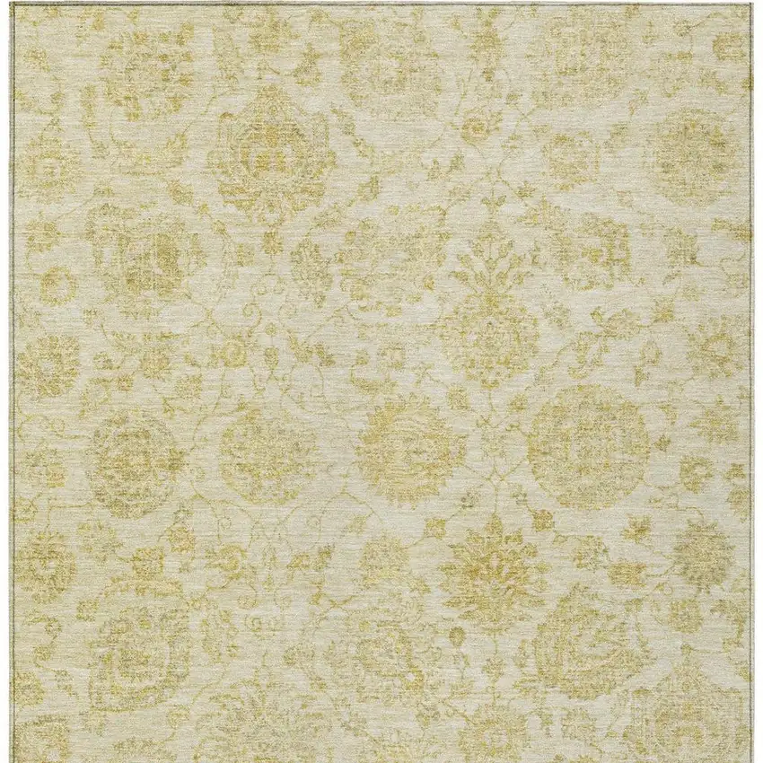Gold And Beige Damask Washable Indoor Outdoor Area Rug Photo 4