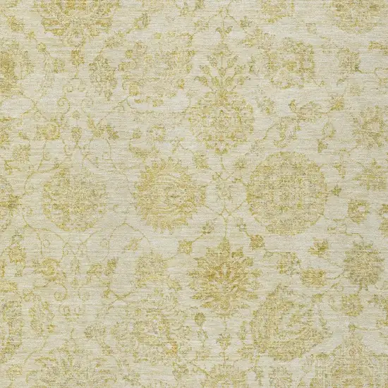 Gold And Beige Damask Washable Indoor Outdoor Area Rug Photo 4