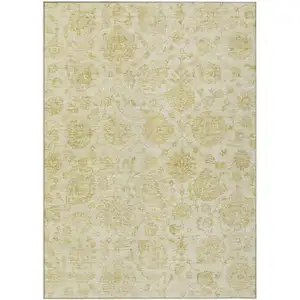 Photo of Gold And Beige Damask Washable Indoor Outdoor Area Rug