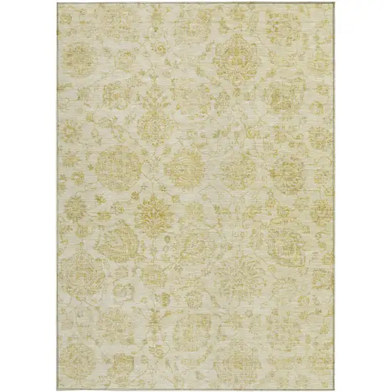 Gold And Beige Damask Washable Indoor Outdoor Area Rug Photo 3