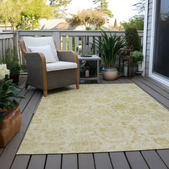 Gold And Beige Damask Washable Indoor Outdoor Area Rug Photo 8