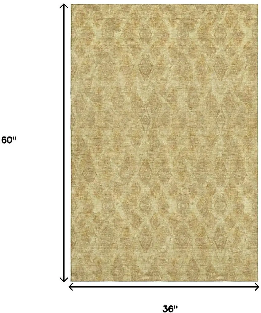 Gold And Beige Diamond Washable Area Rug With UV Protection Photo 3