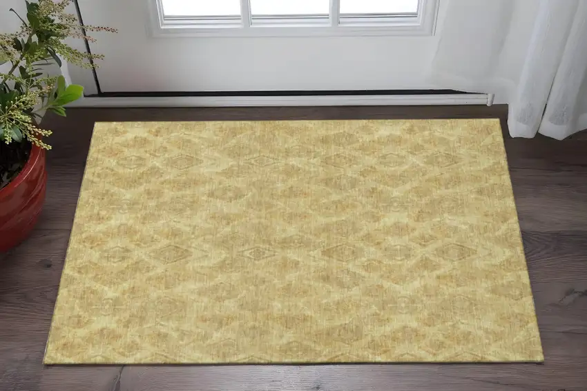Gold And Beige Diamond Washable Area Rug With UV Protection Photo 2