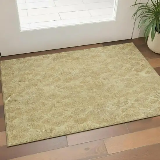 Gold And Beige Diamond Washable Area Rug With UV Protection Photo 1