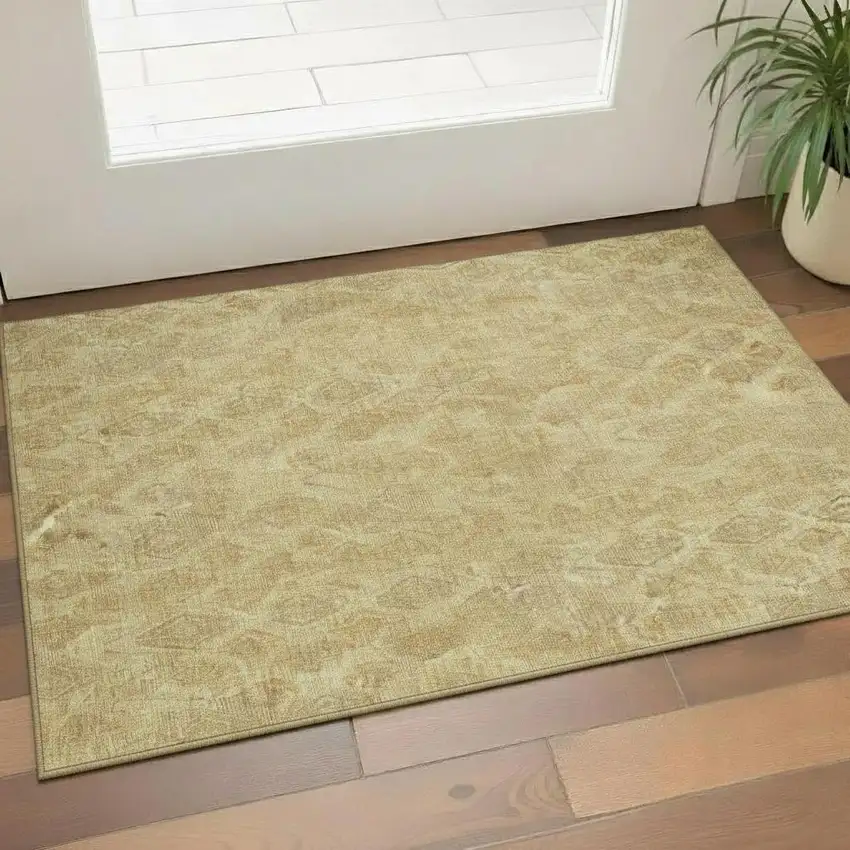 Gold And Beige Diamond Washable Area Rug With UV Protection Photo 1