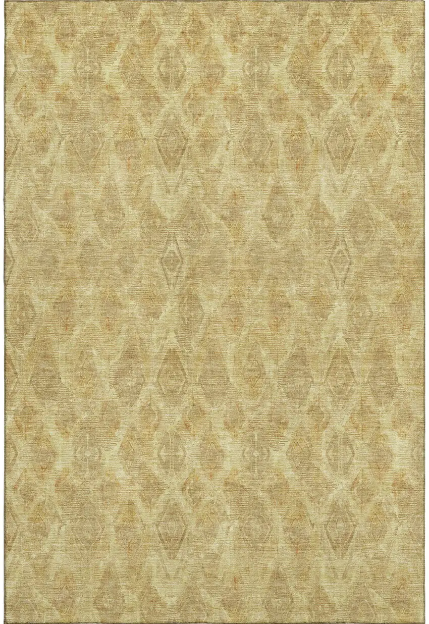 Gold And Beige Diamond Washable Area Rug With UV Protection Photo 1