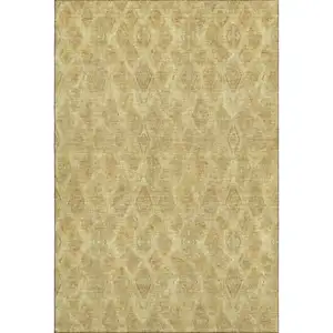 Photo of Gold And Beige Diamond Washable Area Rug With UV Protection