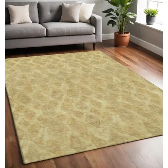Gold And Beige Diamond Washable Area Rug With UV Protection Photo 2