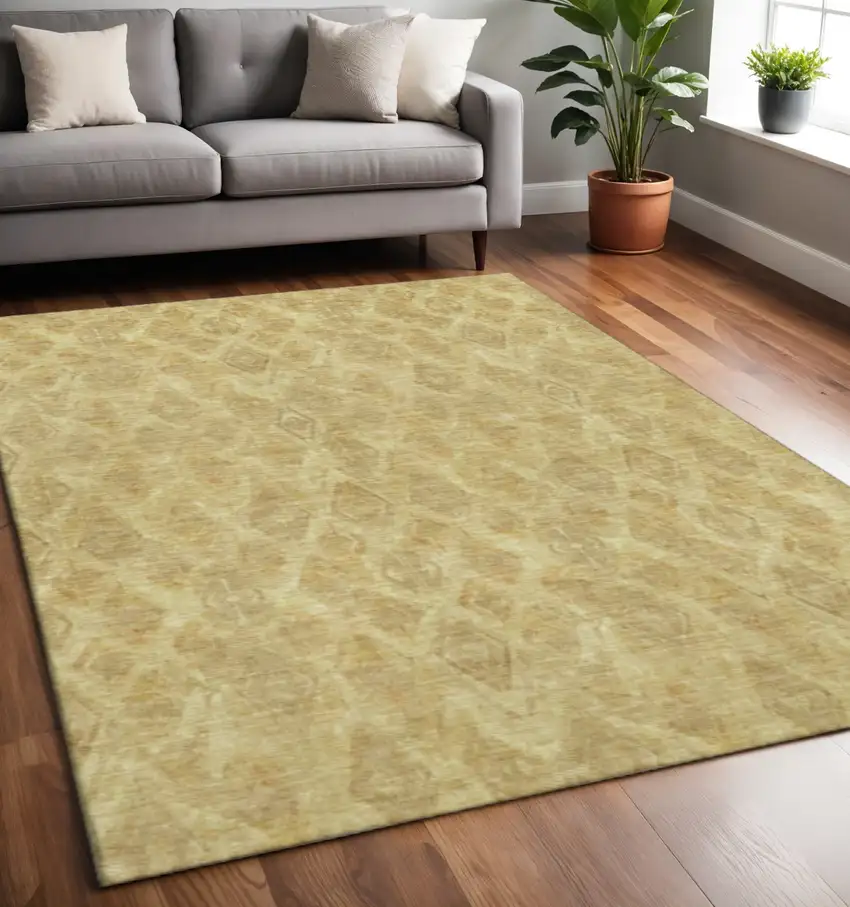 Gold And Beige Diamond Washable Area Rug With UV Protection Photo 2