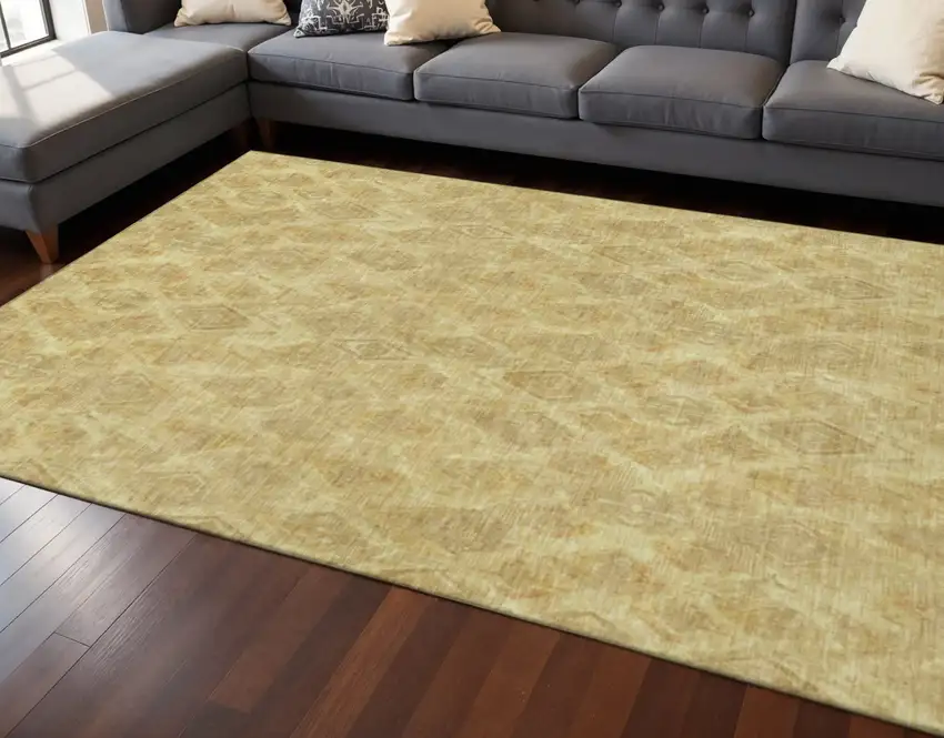 Gold And Beige Diamond Washable Area Rug With UV Protection Photo 2
