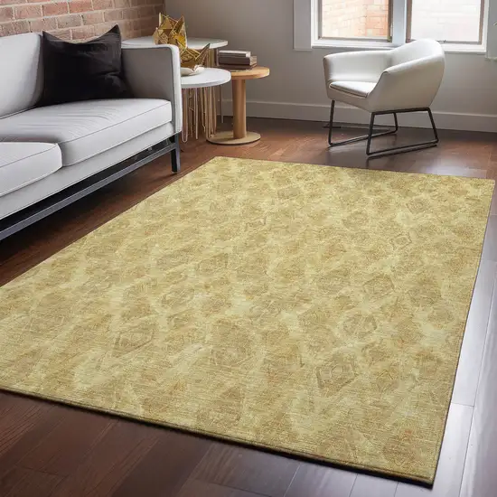 Gold And Beige Diamond Washable Area Rug With UV Protection Photo 4