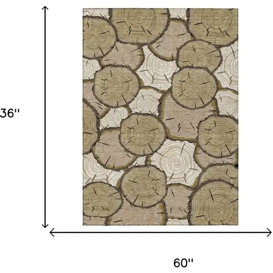 Gold And Beige Faux Bois Washable Indoor Outdoor Area Rug Photo 5