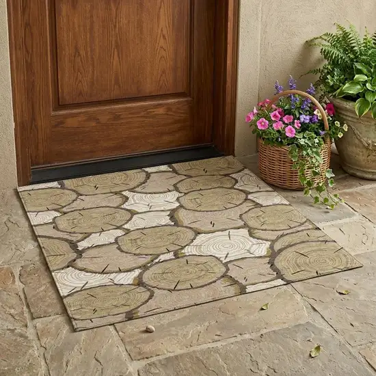 Gold And Beige Faux Bois Washable Indoor Outdoor Area Rug Photo 1