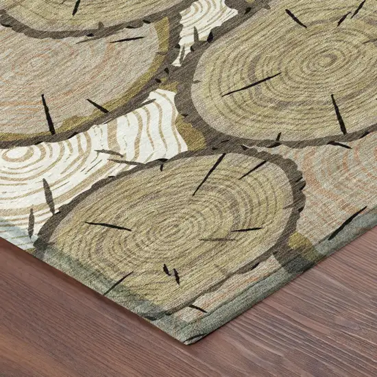 Gold And Beige Faux Bois Washable Indoor Outdoor Area Rug Photo 3