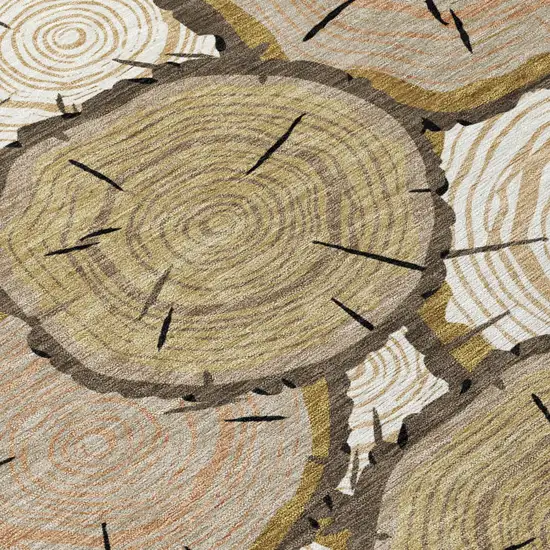Gold And Beige Faux Bois Washable Indoor Outdoor Area Rug Photo 4