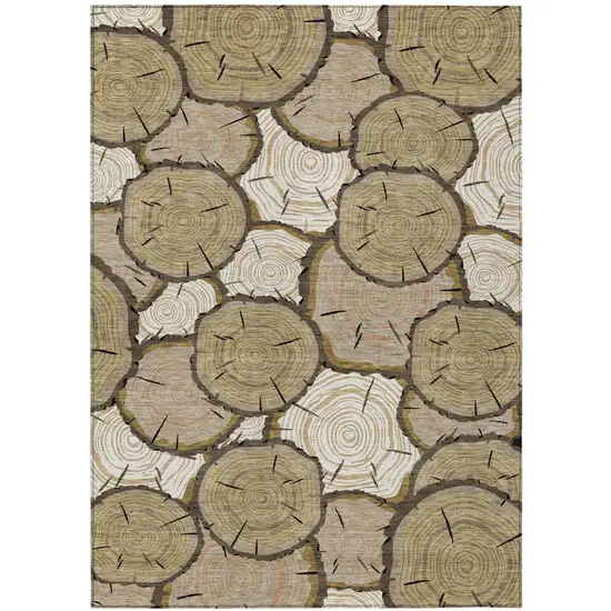 Gold And Beige Faux Bois Washable Indoor Outdoor Area Rug Photo 2