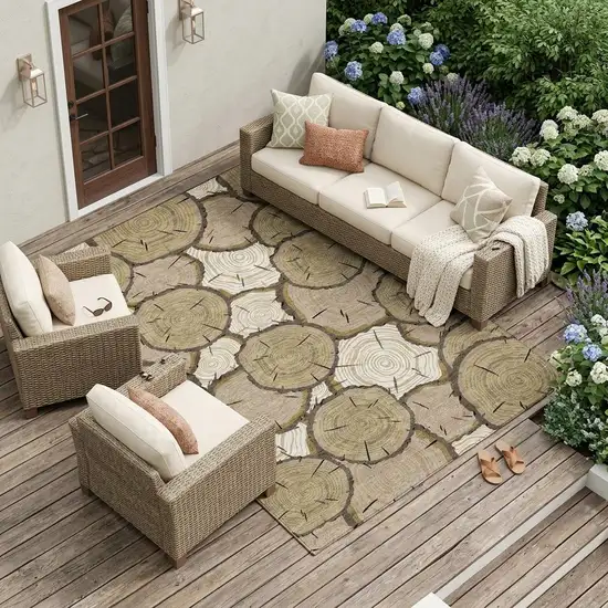 Gold And Beige Faux Bois Washable Indoor Outdoor Area Rug Photo 1
