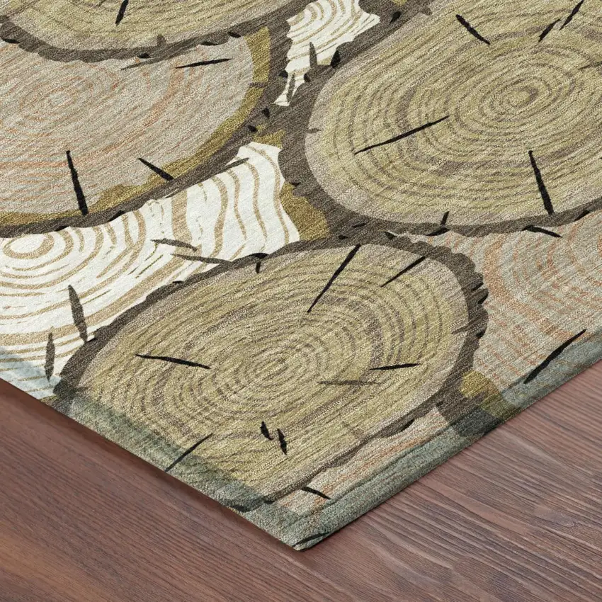 Gold And Beige Faux Bois Washable Indoor Outdoor Area Rug Photo 3