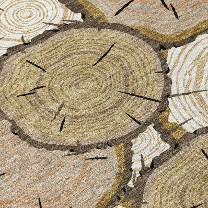 Gold And Beige Faux Bois Washable Indoor Outdoor Area Rug Photo 4