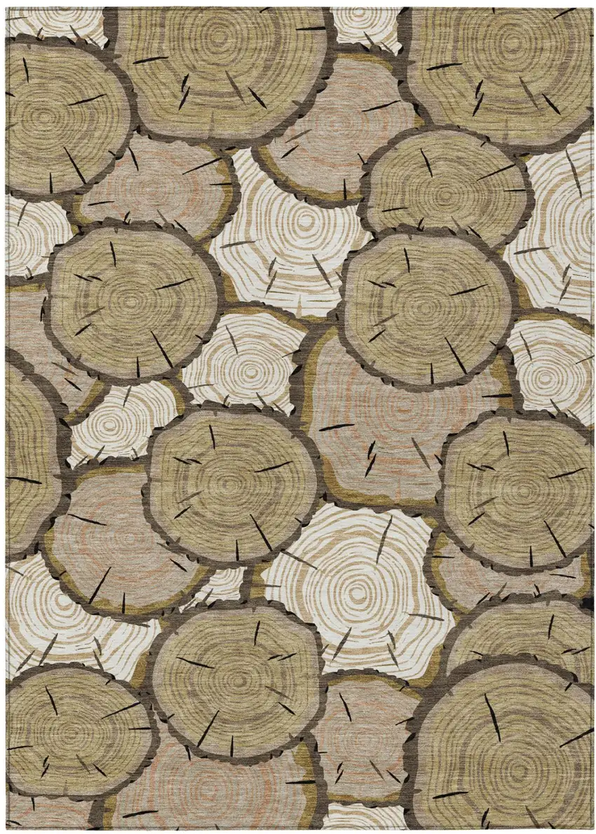Gold And Beige Faux Bois Washable Indoor Outdoor Area Rug Photo 2