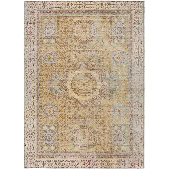 Gold And Beige Floral Medallion Washable Indoor Outdoor Area Rug Photo 4