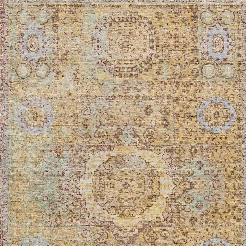 Gold And Beige Floral Medallion Washable Indoor Outdoor Area Rug Photo 4