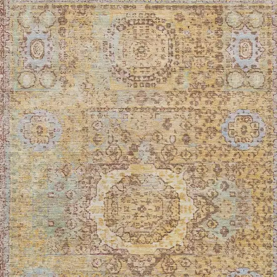 Gold And Beige Floral Medallion Washable Indoor Outdoor Area Rug Photo 4