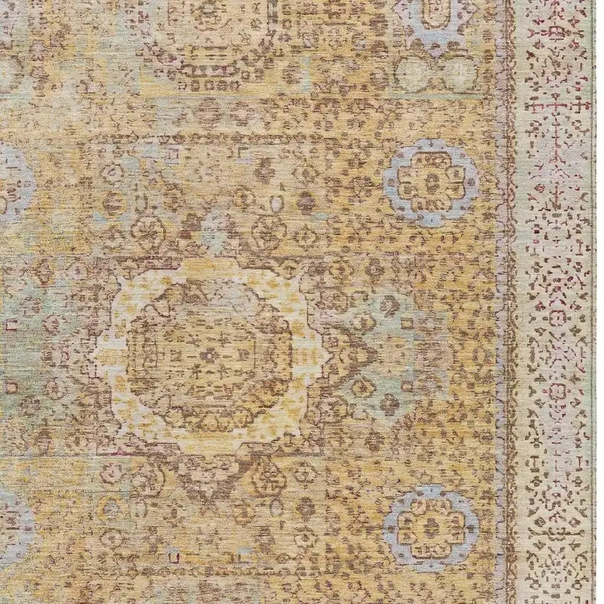 Gold And Beige Floral Medallion Washable Indoor Outdoor Area Rug Photo 4