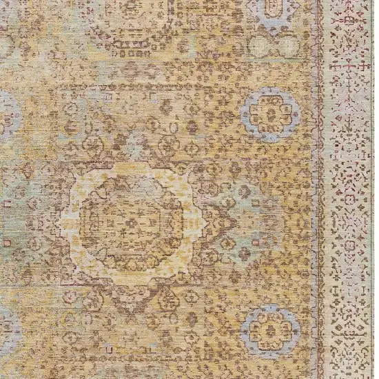 Gold And Beige Floral Medallion Washable Indoor Outdoor Area Rug Photo 4