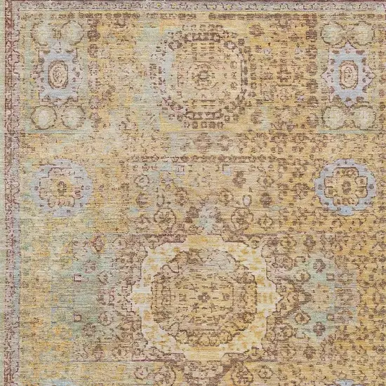 Gold And Beige Floral Medallion Washable Indoor Outdoor Area Rug Photo 4