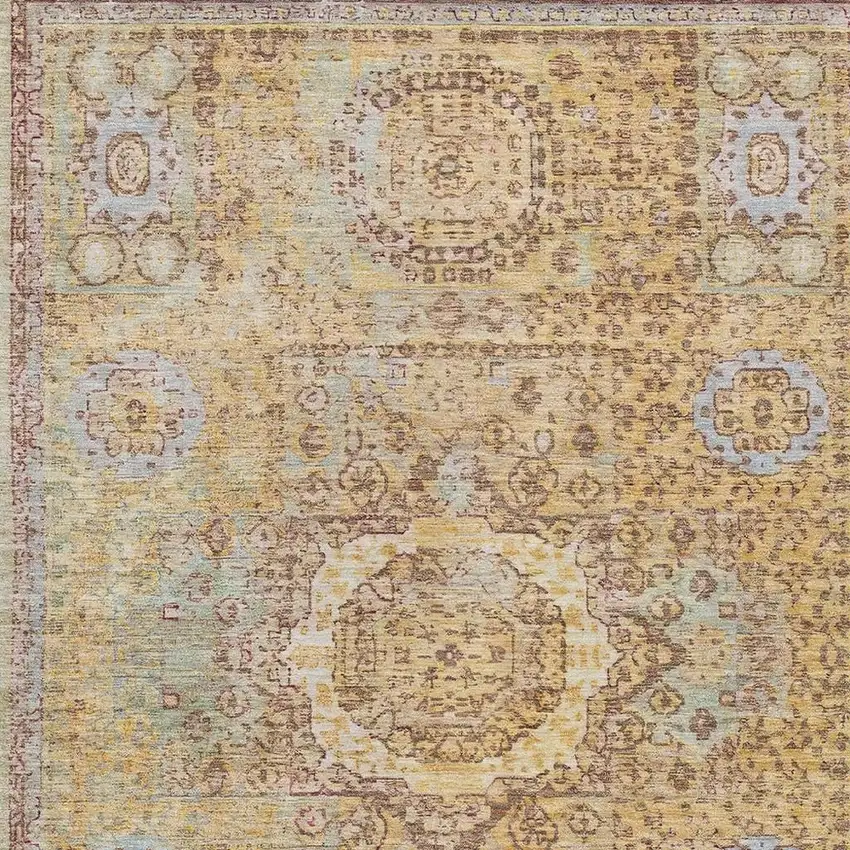 Gold And Beige Floral Medallion Washable Indoor Outdoor Area Rug Photo 4
