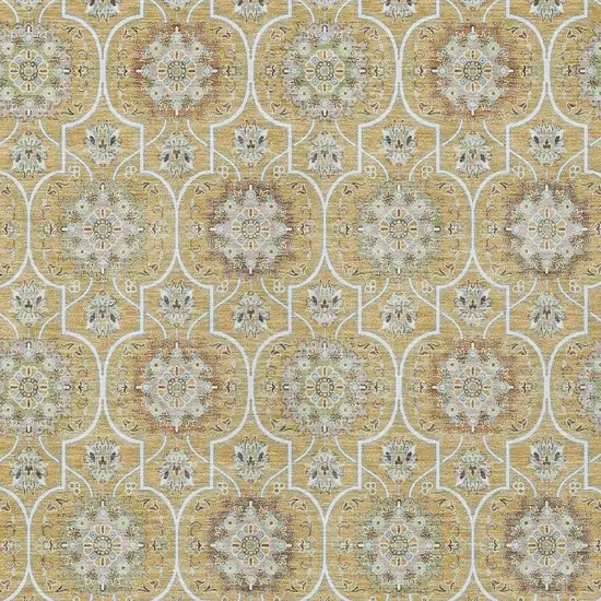 Gold And Beige Floral Medallion Washable Indoor Outdoor Area Rug Photo 3