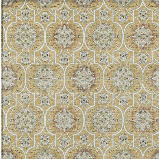 Gold And Beige Floral Medallion Washable Indoor Outdoor Area Rug Photo 5