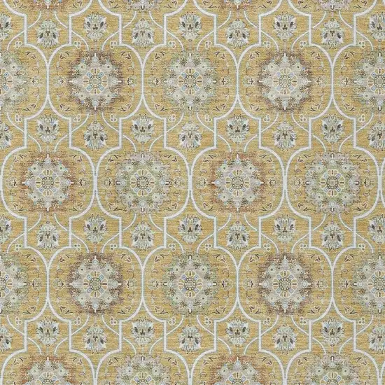 Gold And Beige Floral Medallion Washable Indoor Outdoor Area Rug Photo 5