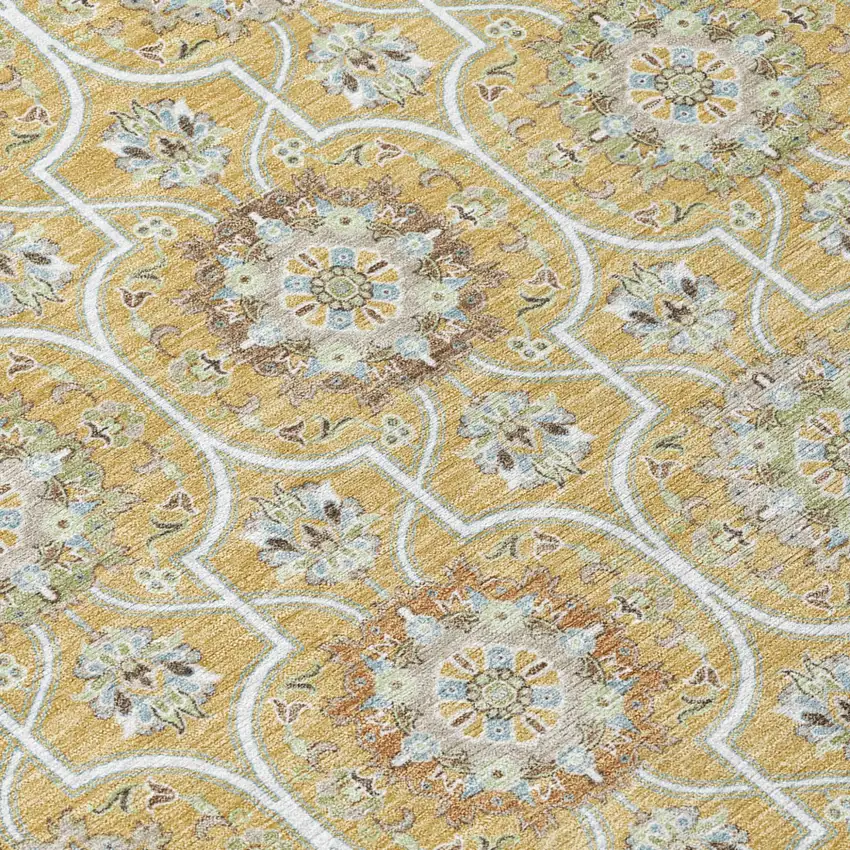 Gold And Beige Floral Medallion Washable Indoor Outdoor Area Rug Photo 8