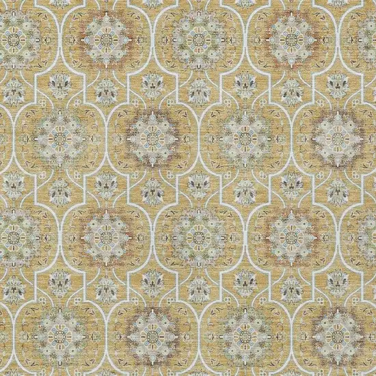 Gold And Beige Floral Medallion Washable Indoor Outdoor Area Rug Photo 3