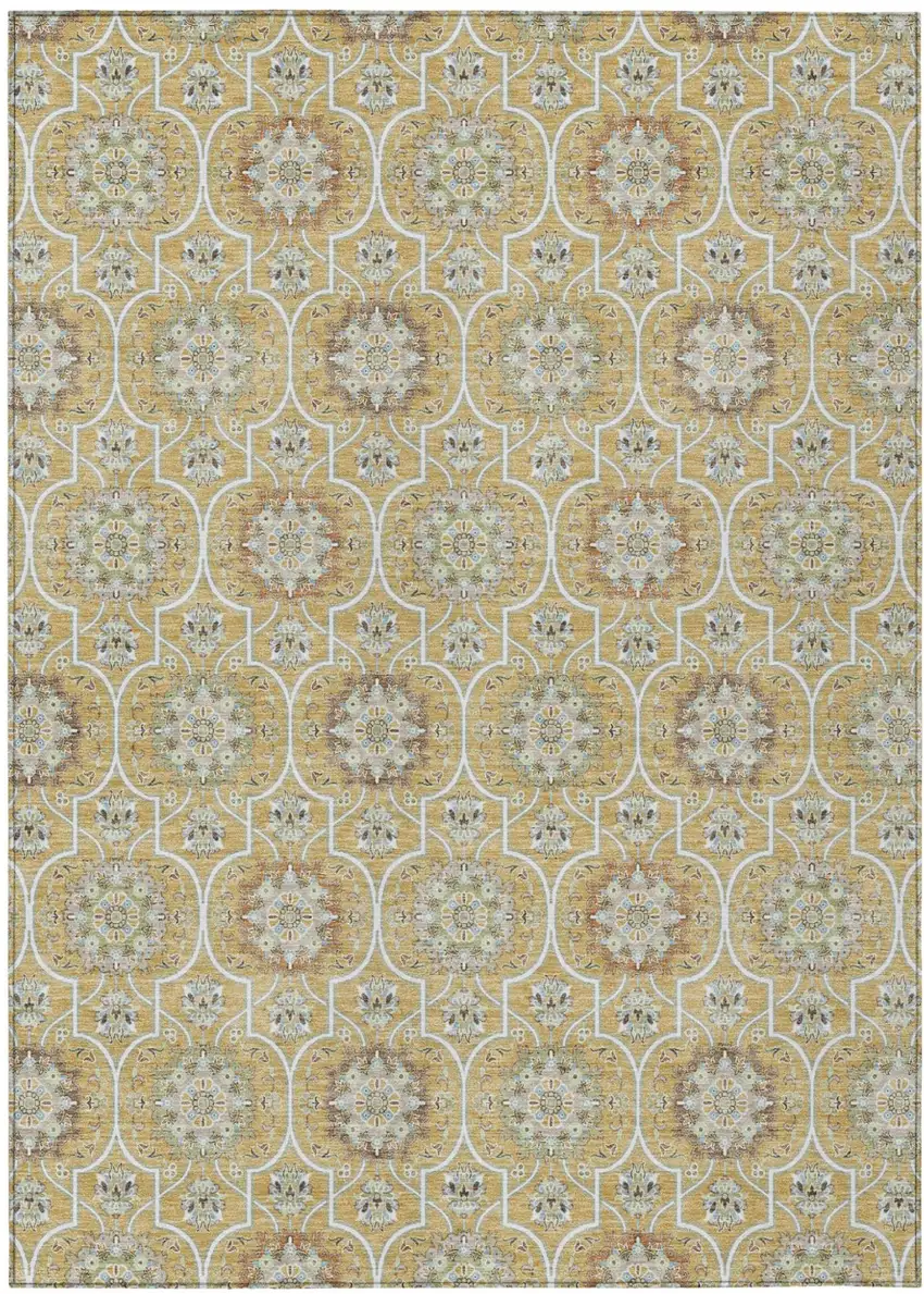 Gold And Beige Floral Medallion Washable Indoor Outdoor Area Rug Photo 2