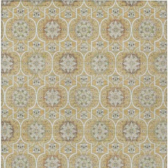 Gold And Beige Floral Medallion Washable Indoor Outdoor Area Rug Photo 6