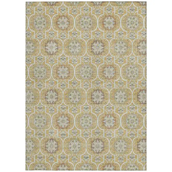 Gold And Beige Floral Medallion Washable Indoor Outdoor Area Rug Photo 4