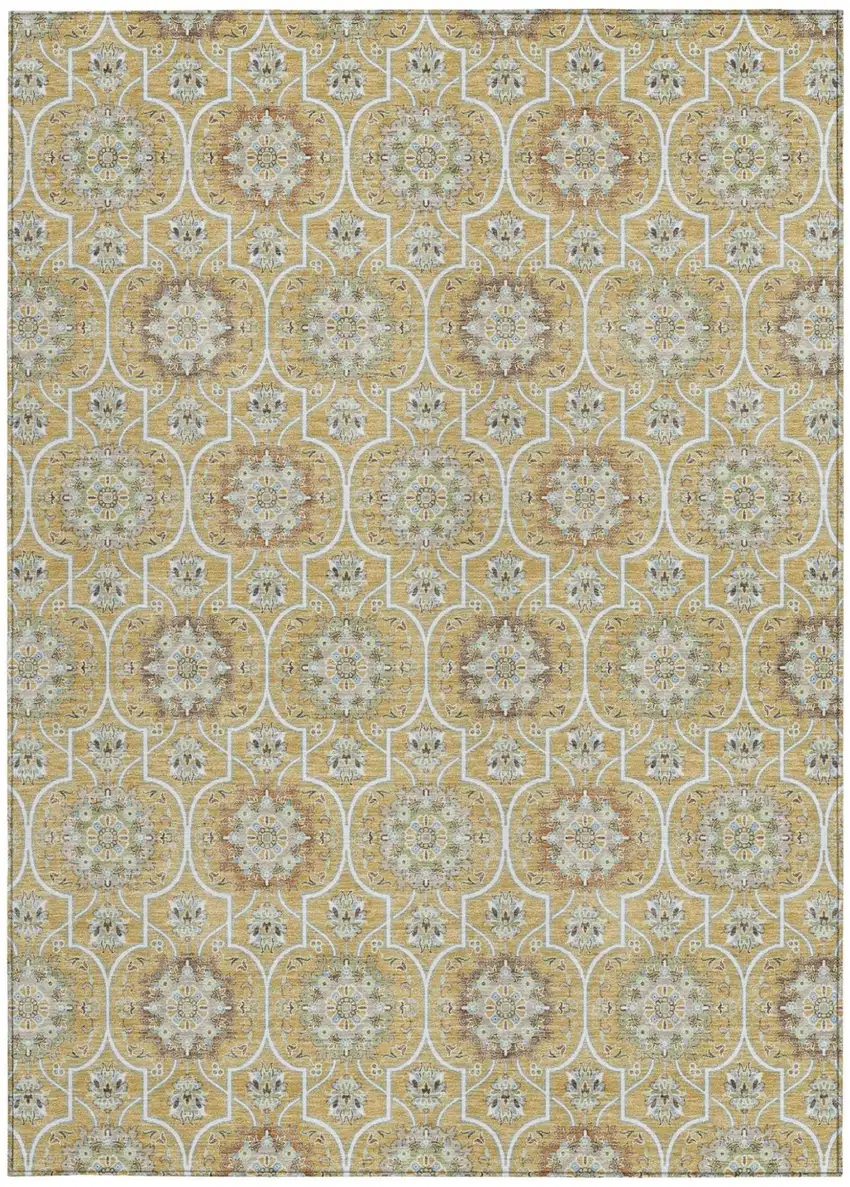 Gold And Beige Floral Medallion Washable Indoor Outdoor Area Rug Photo 4