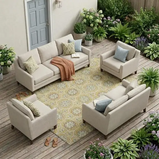 Gold And Beige Floral Medallion Washable Indoor Outdoor Area Rug Photo 1