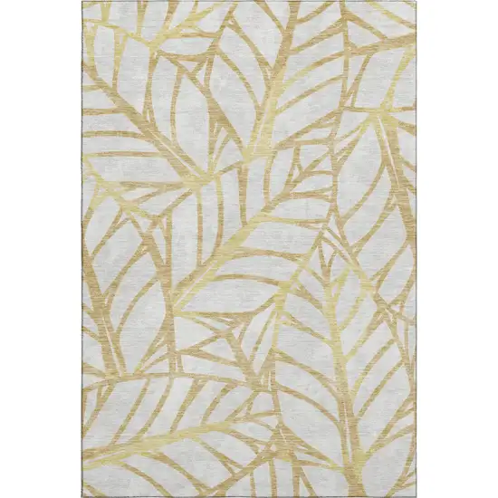 Gold And Beige Floral Washable Area Rug With UV Protection Photo 1