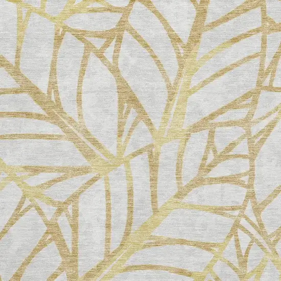 Gold And Beige Floral Washable Area Rug With UV Protection Photo 3