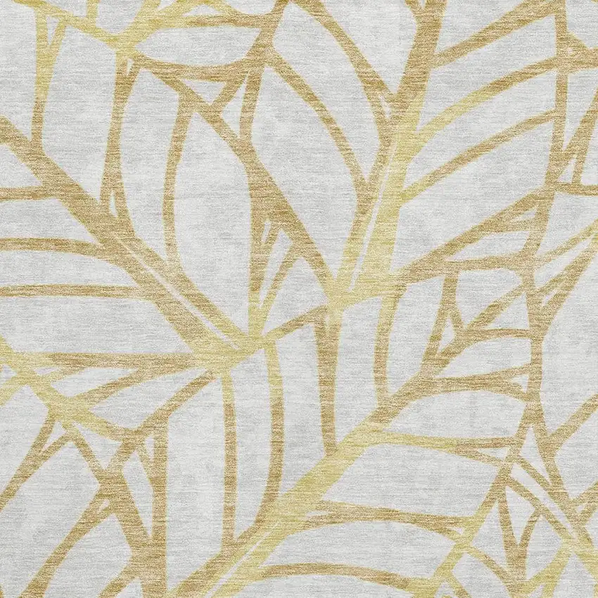 Gold And Beige Floral Washable Area Rug With UV Protection Photo 3