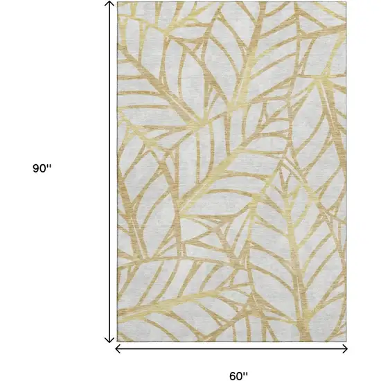 Gold And Beige Floral Washable Area Rug With UV Protection Photo 3