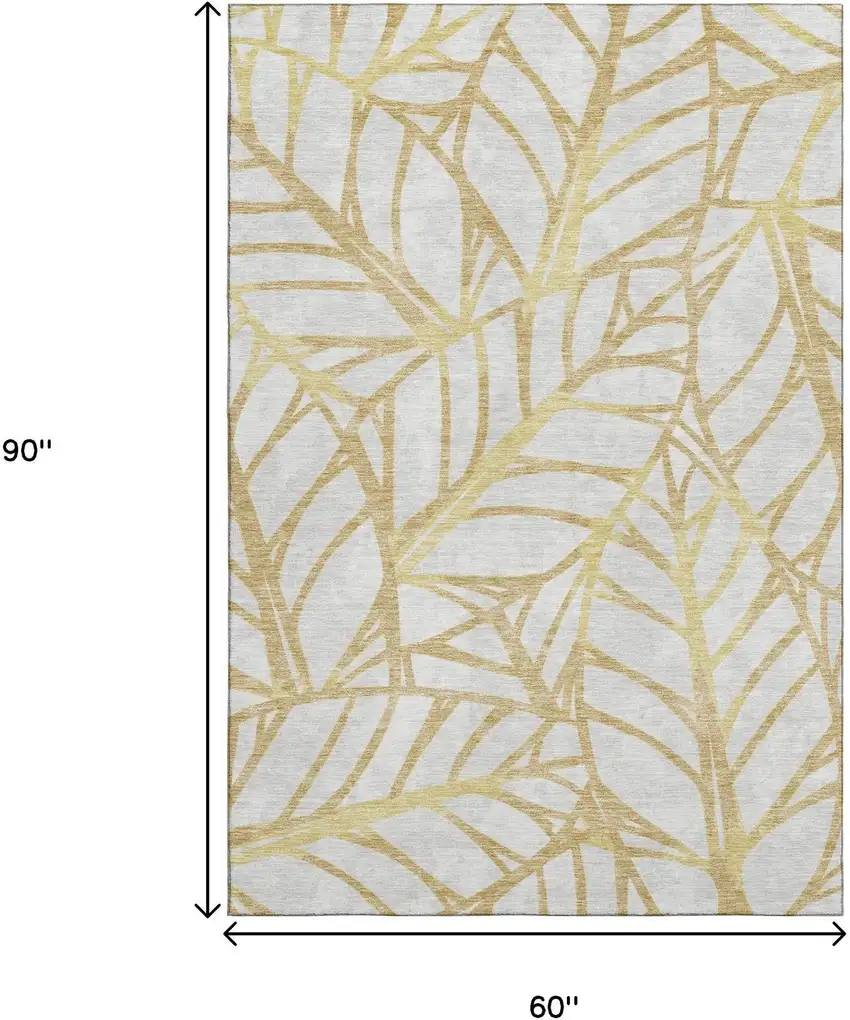 Gold And Beige Floral Washable Area Rug With UV Protection Photo 3