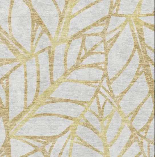 Gold And Beige Floral Washable Area Rug With UV Protection Photo 3